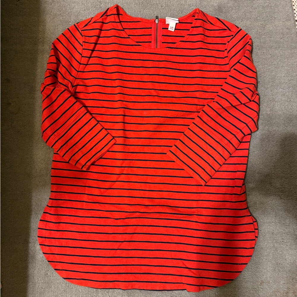 Merona Red Navy Striped Long Sleeve Top Women’s Large New Without Tags